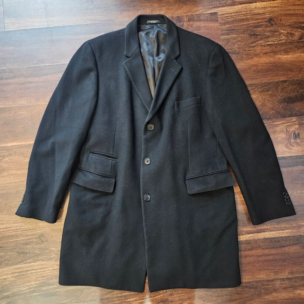 John Varvatos Mens Size 46 Black 100% Cashmere Overcoat Coat Jacket